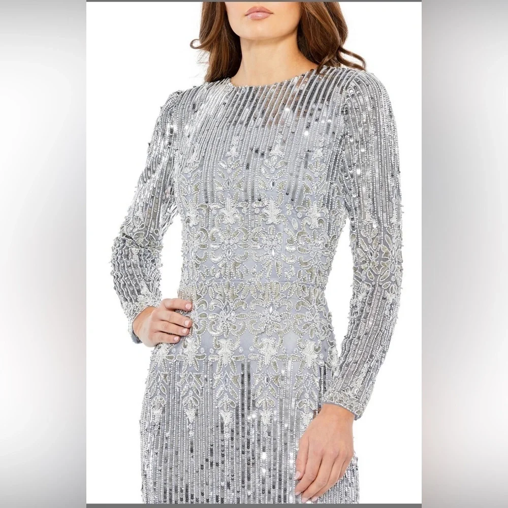 Mac Duggal 5576 NWT Jewel Neckline Long Sleeve Dress - Picture 2 of 8